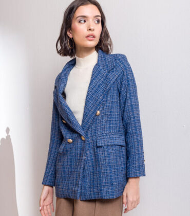 Navy tweed double breasted blazer