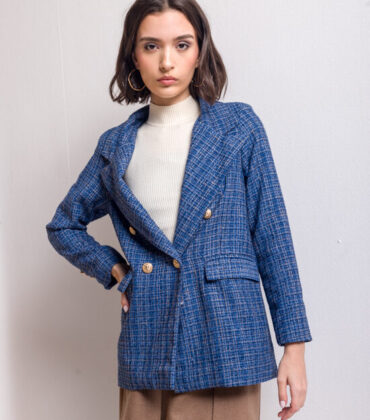 Navy tweed double breasted blazer