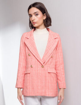 Peach tweed double breasted blazer