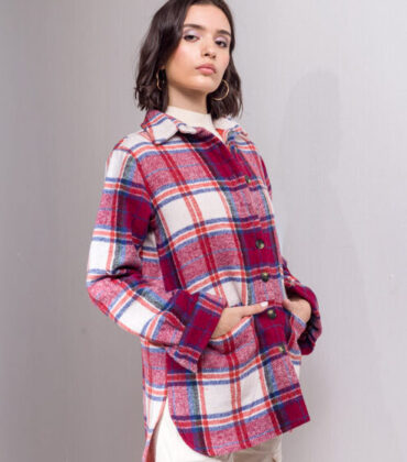 Red checked wool shirt jacket